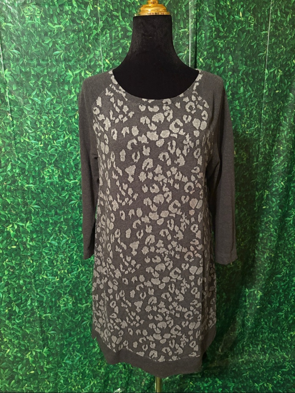 LOFT Charcoal Gray Leopard-Print Knit Tunic